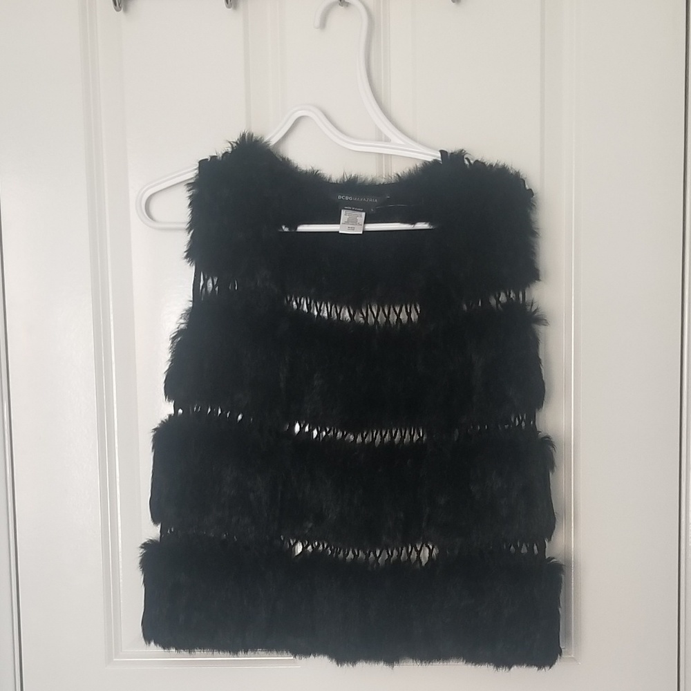 BCBG Black Rabbit Fur Vest